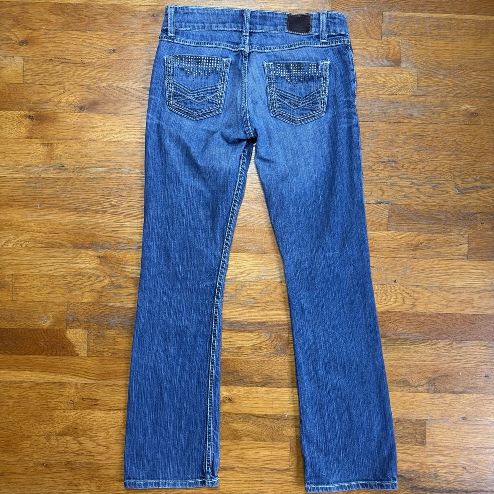 BKE Denim Sabrina Bootcut Jeans Medium Wash Embellished Pockets Size 28 Stretch